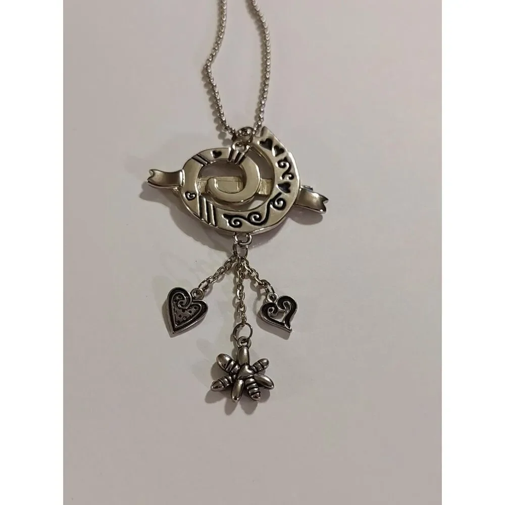 VTG Style High Maintenance Silver Tone Heart Flower Swirl Ribbon Charm Keychain